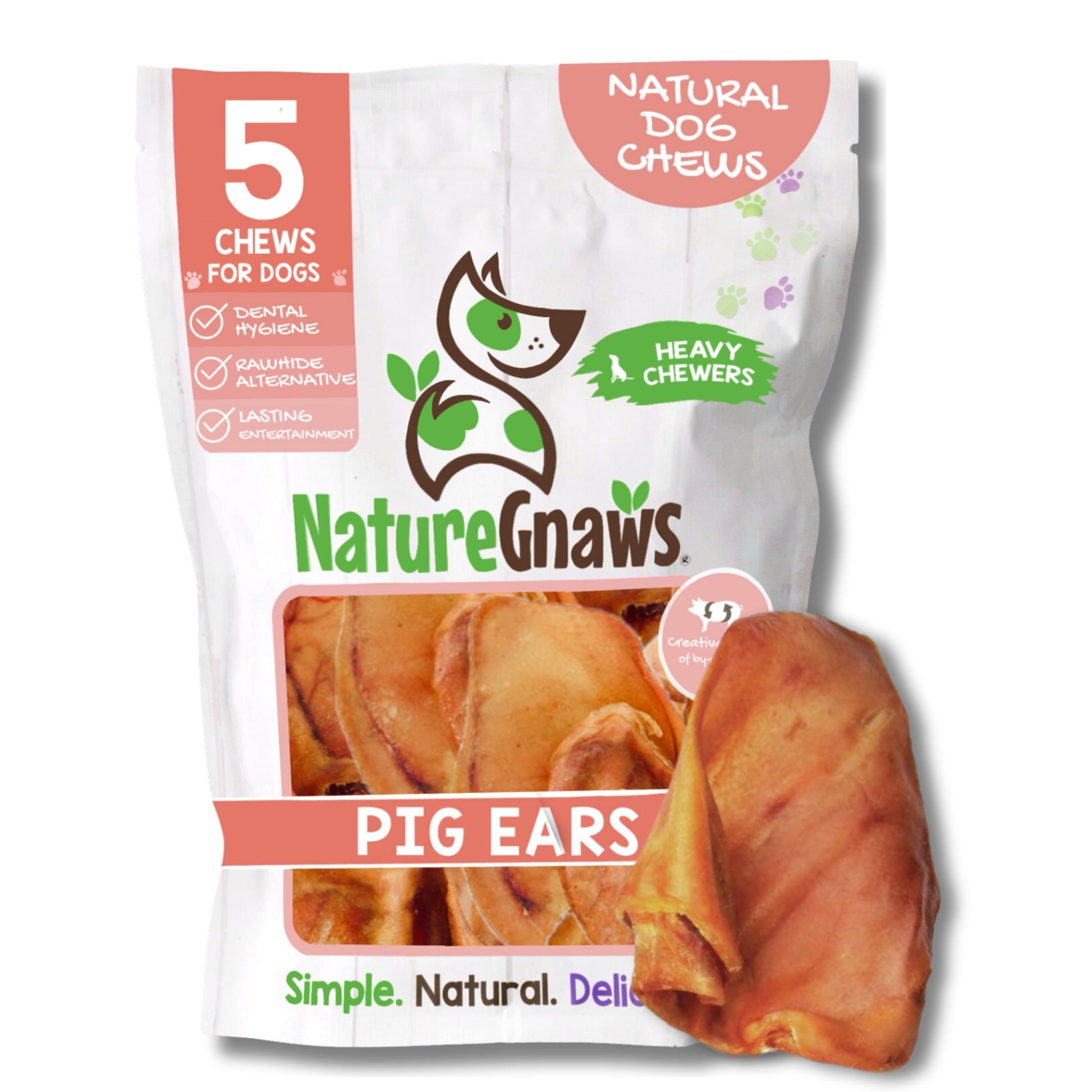 Nature Gnaws Pig Ears, Natural Dog Chew Treats (5 count)