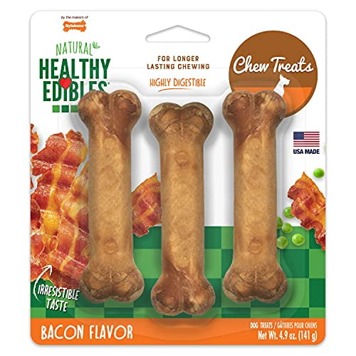 Nylabone Healthy Edibles All-Natural Long Lasting Bacon Dog Chew Treats 3 Count, Bacon Small/Regular