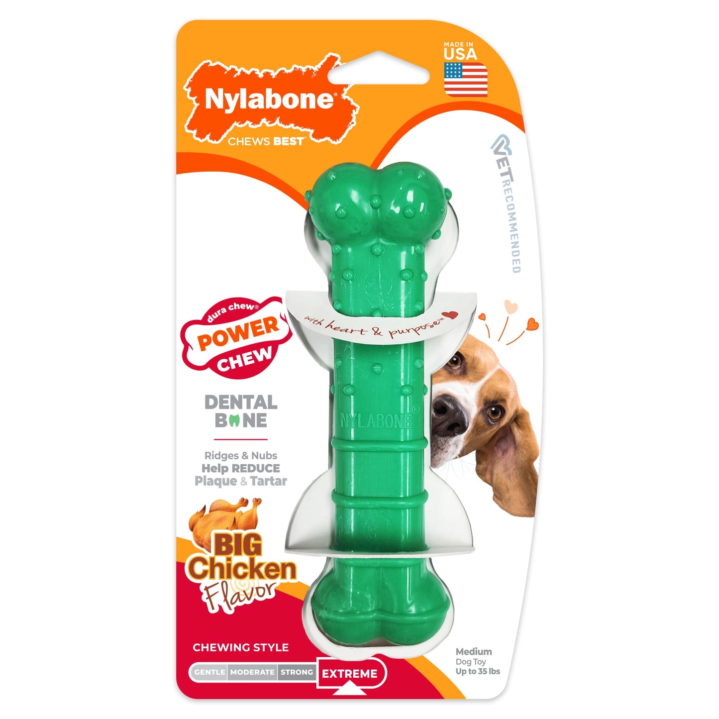 Nylabone Power Chew Textured Dental Chew Toy, Chicken Flavor, Medium - Up to 35 lbs. (1 Count)