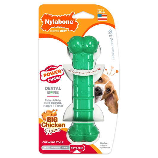 Nylabone Power Chew Textured Dental Chew Toy, Chicken Flavor, Medium - Up to 35 lbs. (1 Count)
