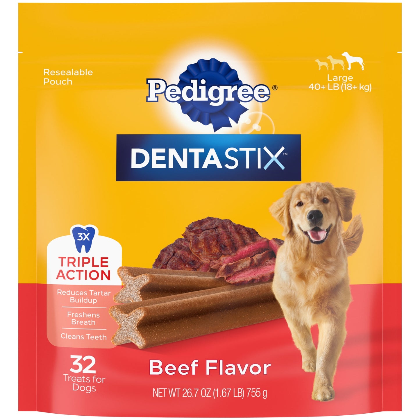 Pedigree Dentastix Bacon Flavor, Large Dog Treats, 1.67 Lb. Bag