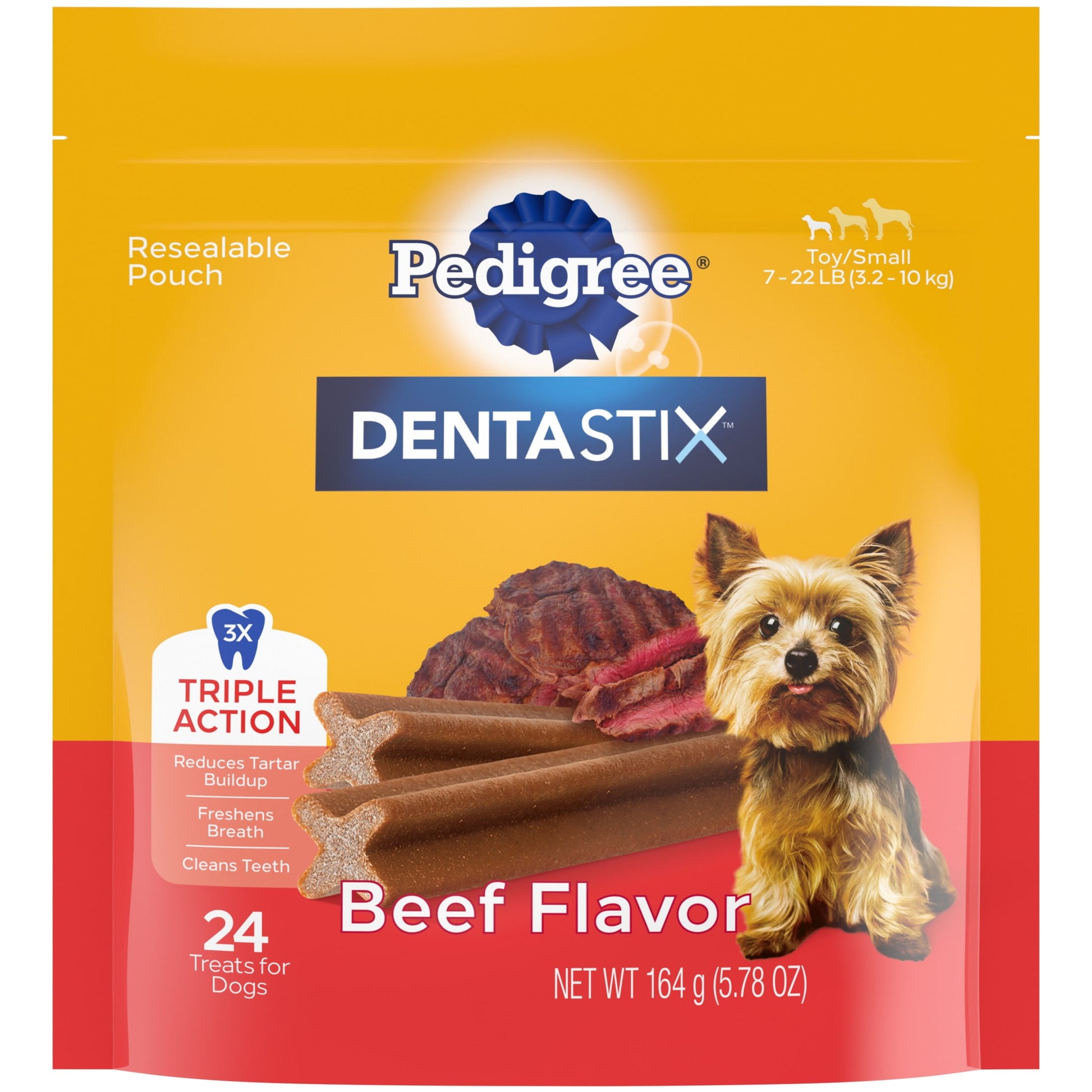 Pedigree Dentastix Beef Flavor Toy & Small Breed Dog Treats, 5.78 Oz Bag