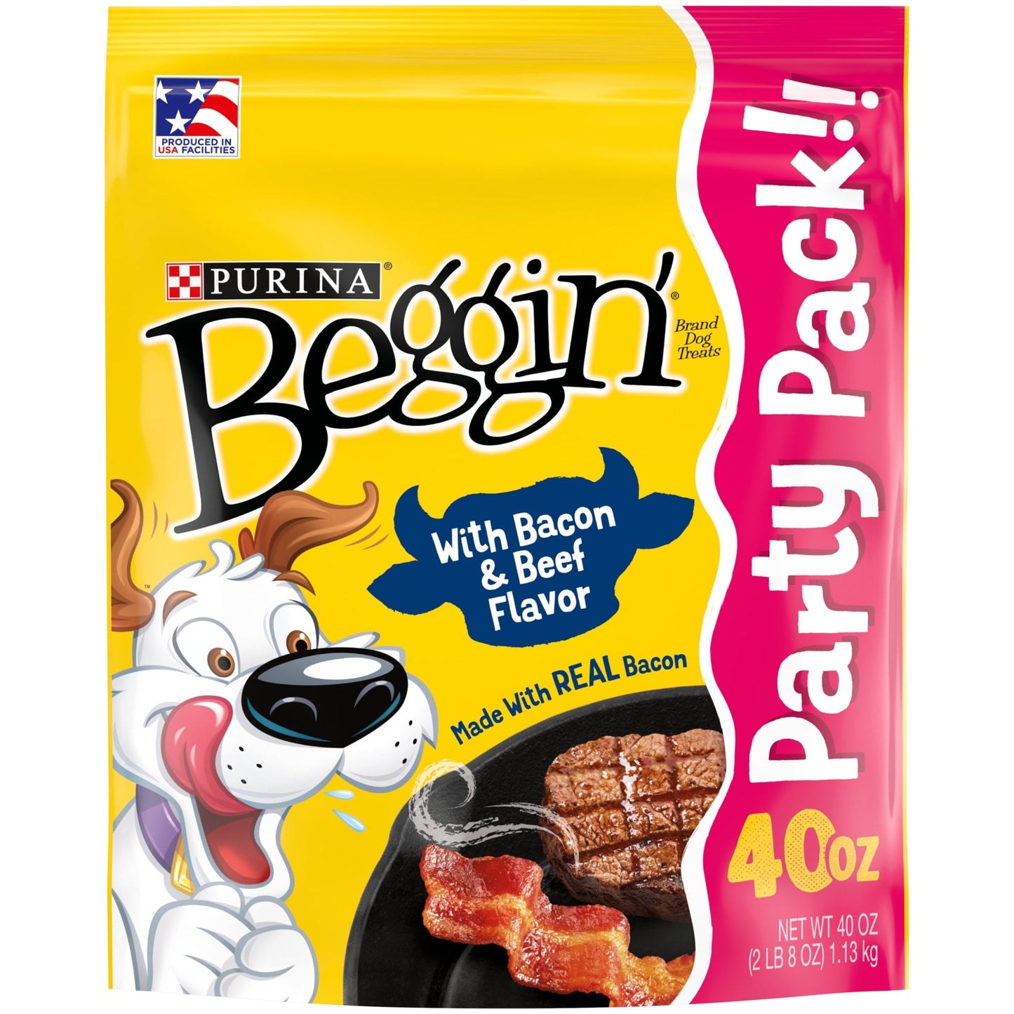 Purina Beggin' Strips Dog Treats with Real Bacon & Beef Flavors Tender Chews, 40 oz Pouch
