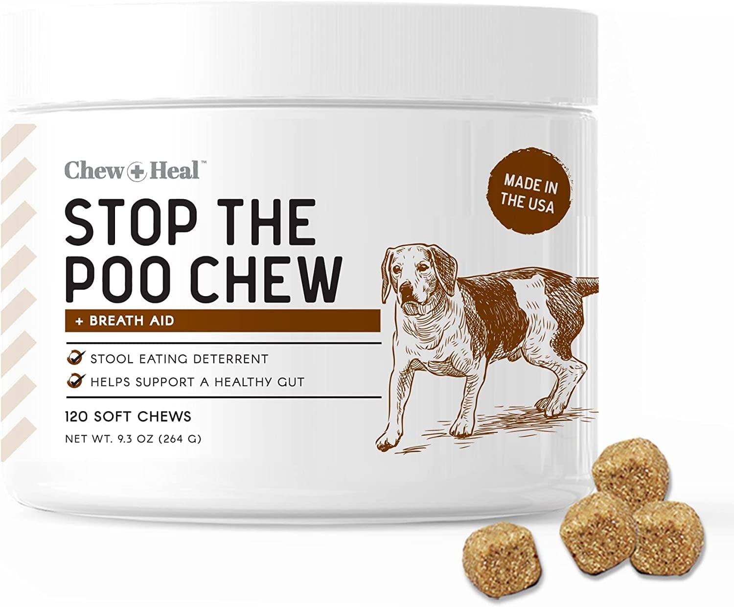 Stop The Poo Chew Coprophagia Treatment for Dogs - 120 Soft Chews Dog Treats for Bad Breath and Deterrent for Dogs Eating Poop - Boosts Gut Health