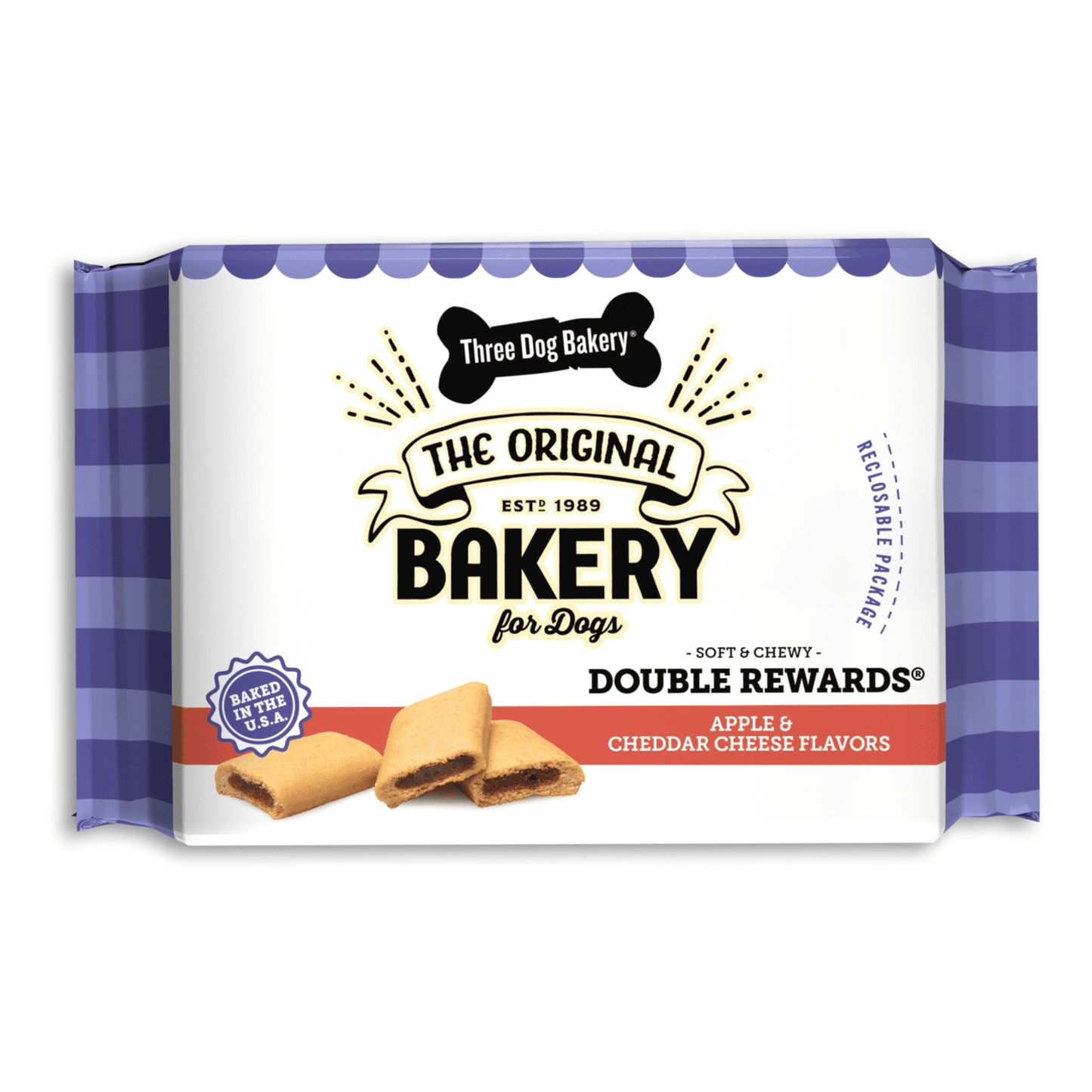 Three Dog Bakery Double Rewards Apple & Cheese Soft Chewy Dog Treats, 10oz