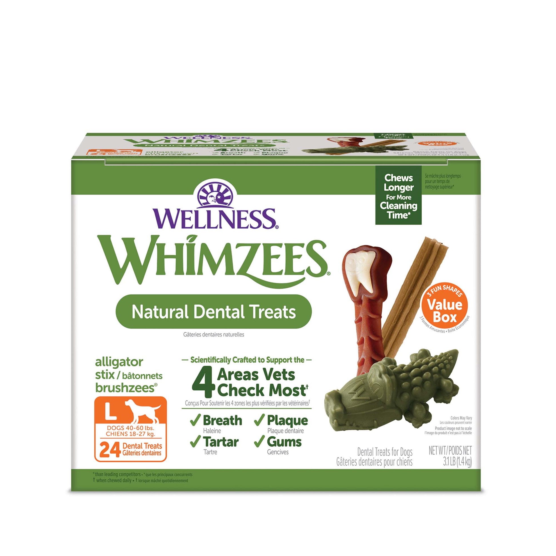 WHIMZEES Wellness Value Box Dog Dental Treats, Natural Chews, Large Size, (24 Count)