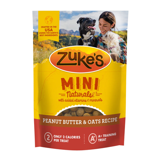 Zuke's Mini Naturals Soft Dog Training Treats, Peanut Butter Recipe Tender Chews, 6 oz Pouch