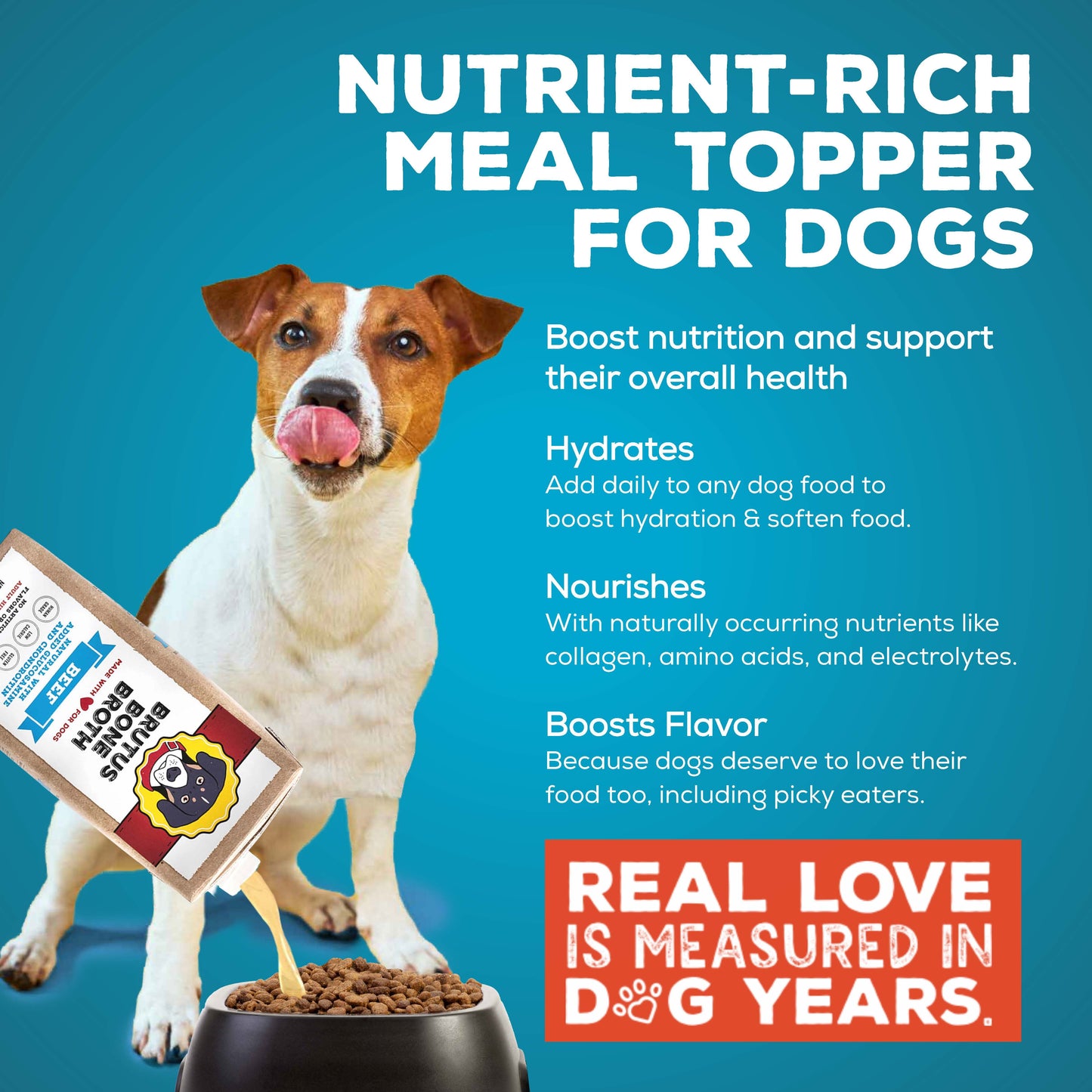Brutus Bone Broth Chicken for Dogs - 32 oz, All Natural Human Grade Dog Food Topper with Chondroitin Glucosamine Turmeric, Great for Picky Eaters & Dry Food, Tasty & Nutritious