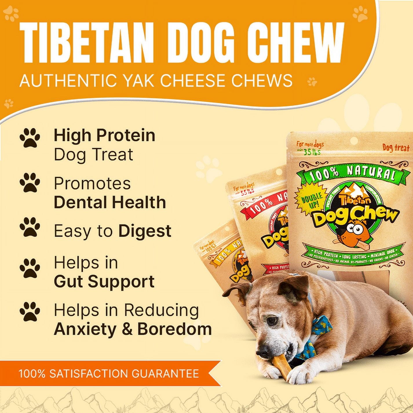 Mount Tibet Himalayan Cheese Chews for Dogs, Large 1lb (Pack of 5)