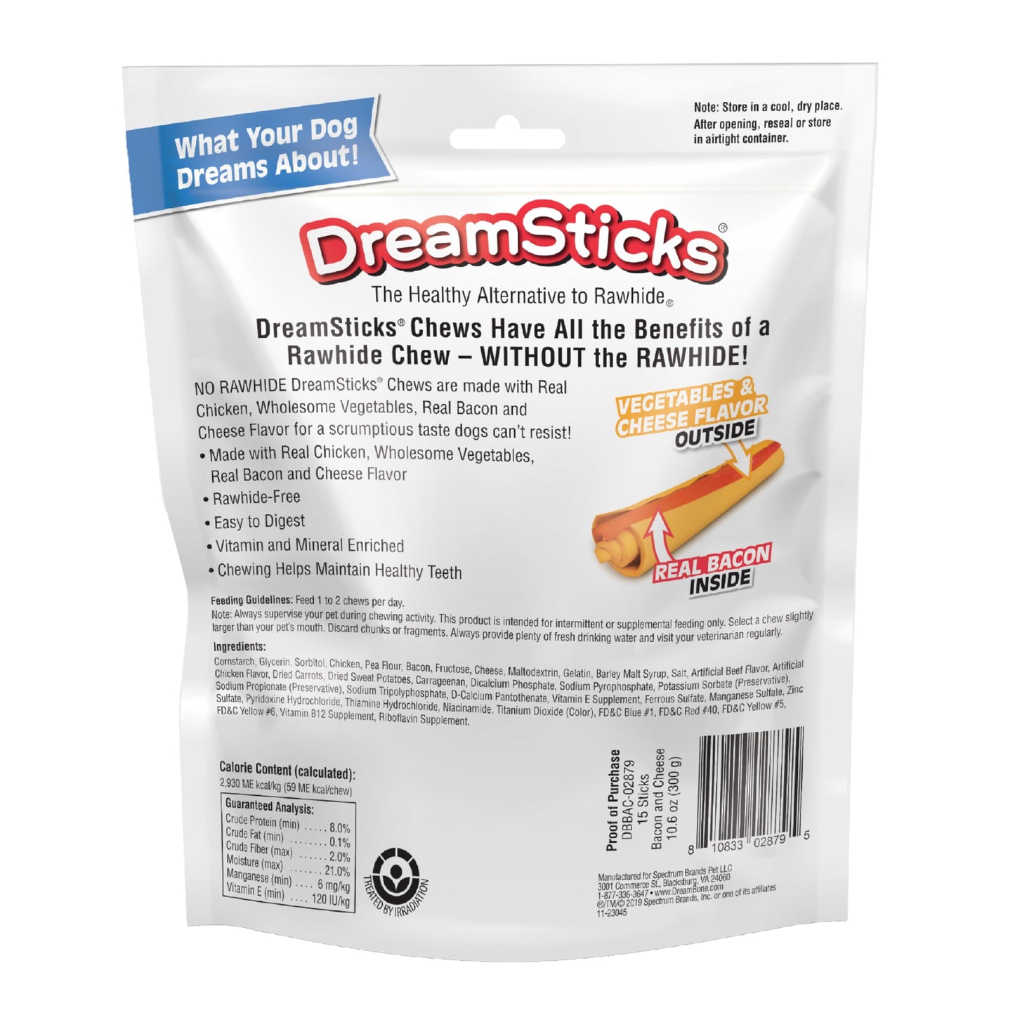 DreamBone DreamSticks with Real Bacon and Cheese, Rawhide-Free Chews for Dogs, 15 Count