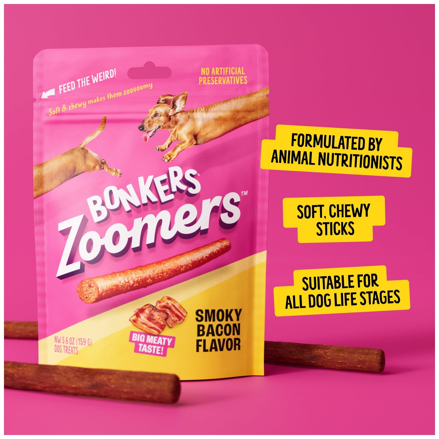 BONKERS Zoomers Dog Treats, Smoky Bacon Flavor, Soft & Chewy Dog Snacks, Treats for Dogs, 22 oz Bag