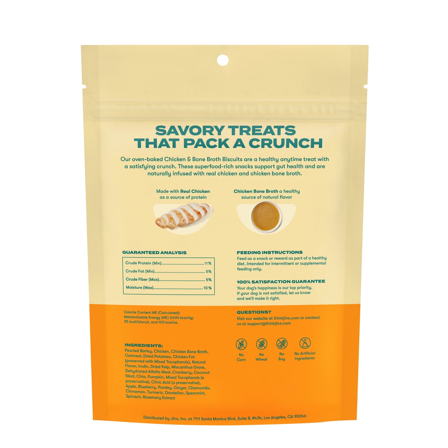 Jinx Chicken Bone Broth Biscuits, Crunchy Dry Dog Treats, 16 oz Bag