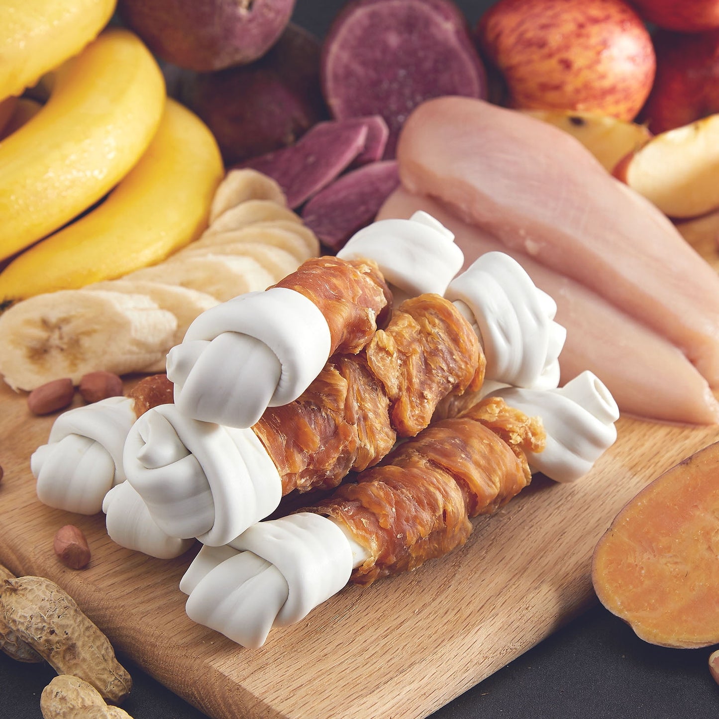 Jungle Calling Rawhide Free Chicken Wrapped Chew Dog Bones for Medium Large Dogs Training Treats