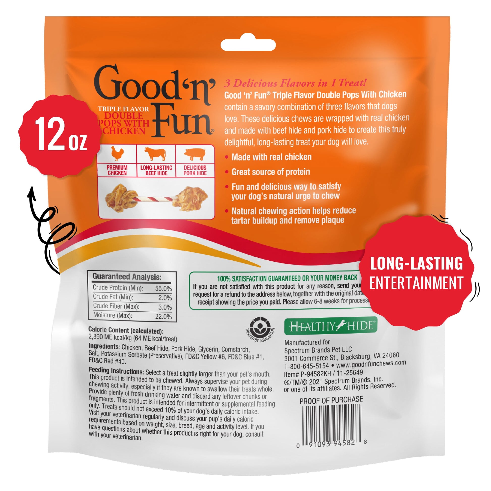 Good ’n’ Fun Triple Flavor Double Pops with Chicken, Rawhide Chews for All Dogs, 12 oz.