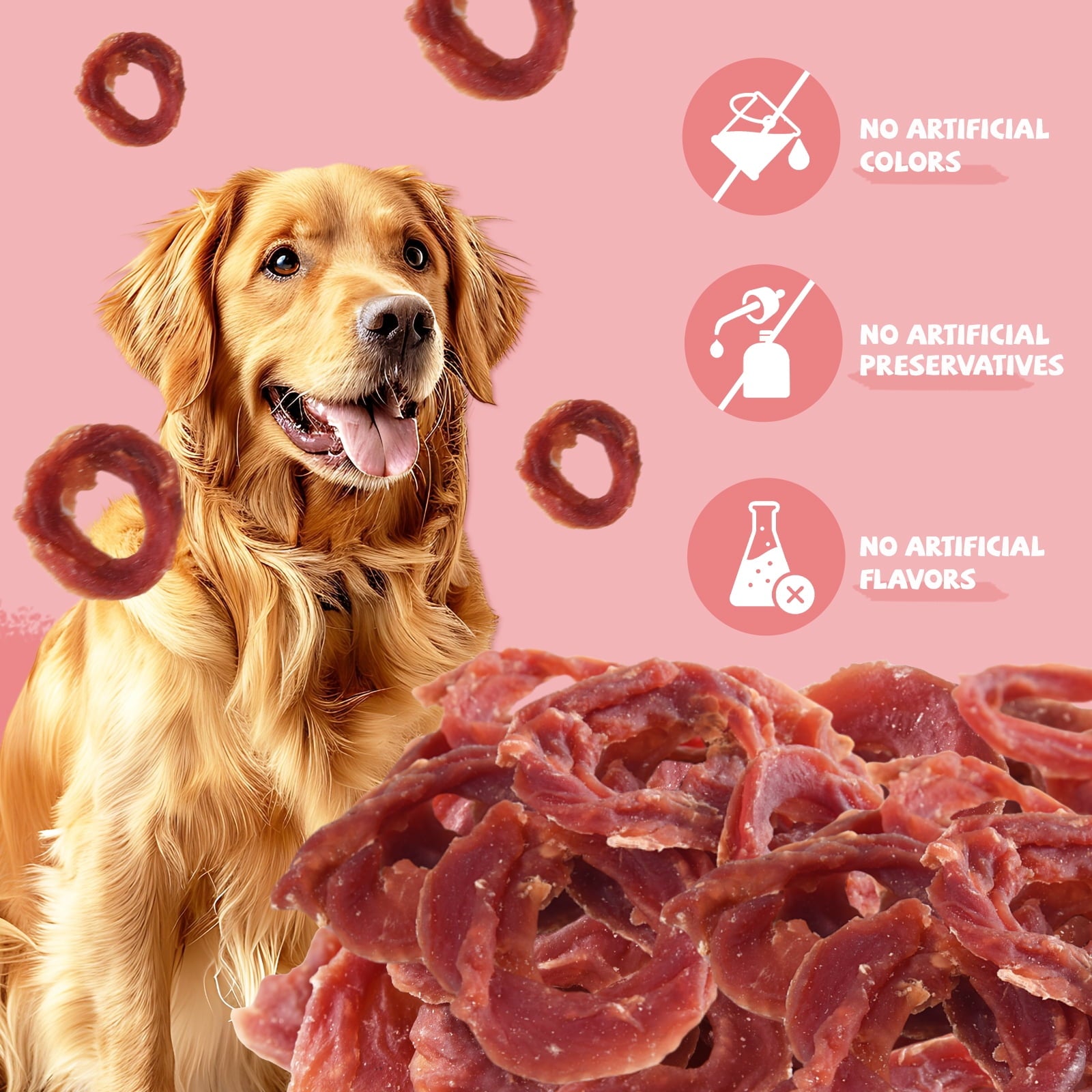 Pawmate Duck Jerky Dog Treats, Duck Jerky Rings for All Dogs, 23ct Packet