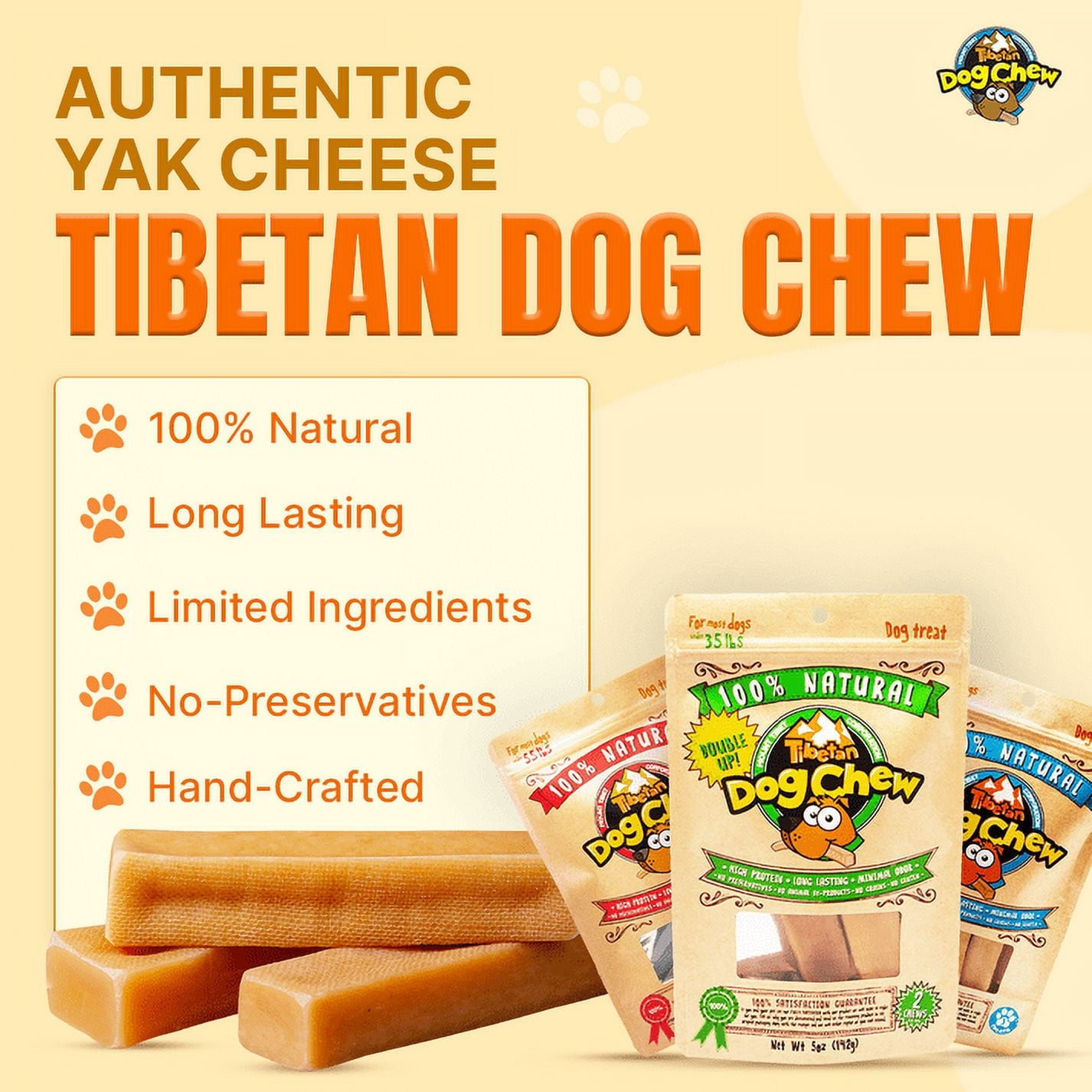 Mount Tibet Himalayan Cheese Chews for Dogs, Large 1lb (Pack of 5)