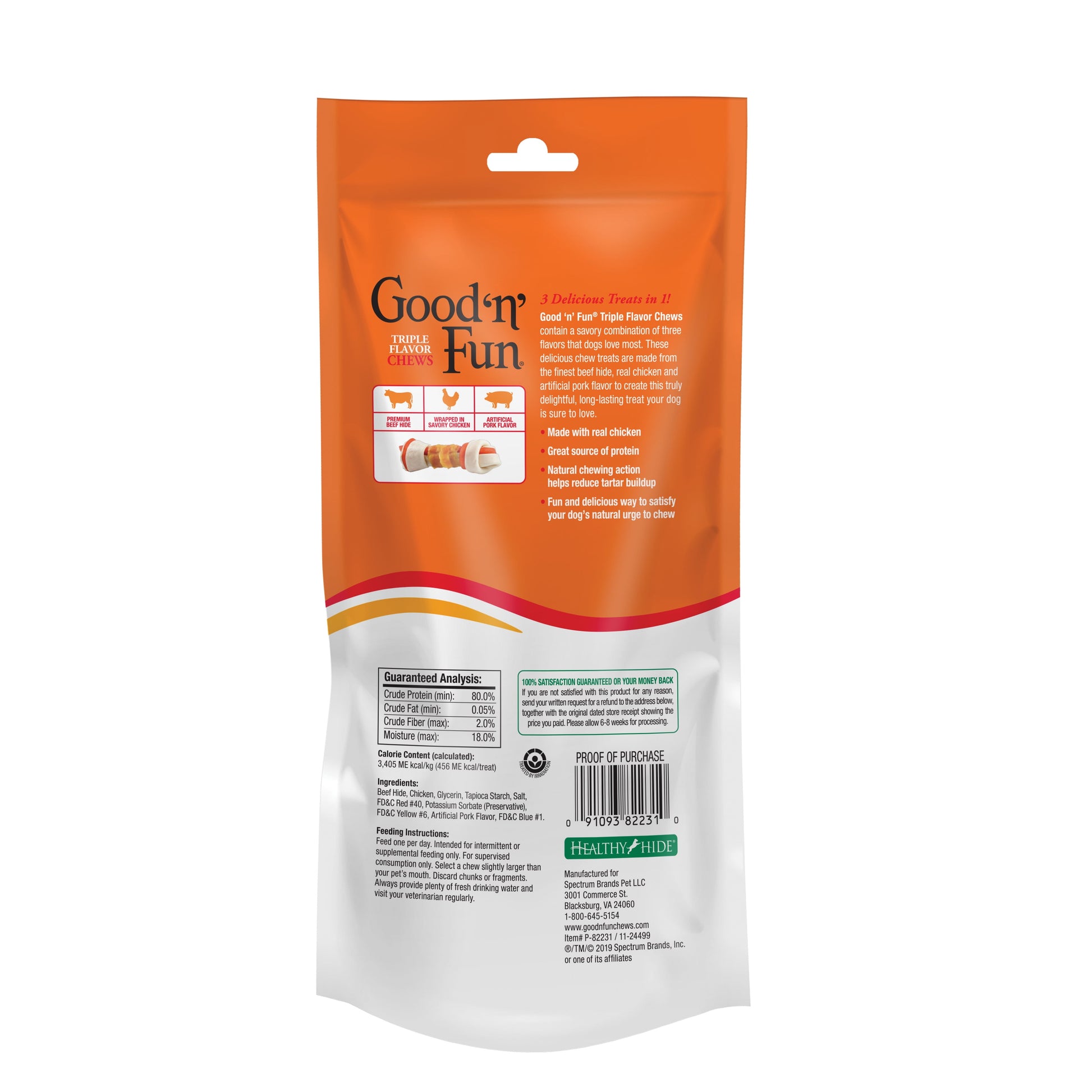 Good ’n’ Fun Triple Flavor Chew, 8 Inch Bone, Rawhide for All Dogs, 1 Count