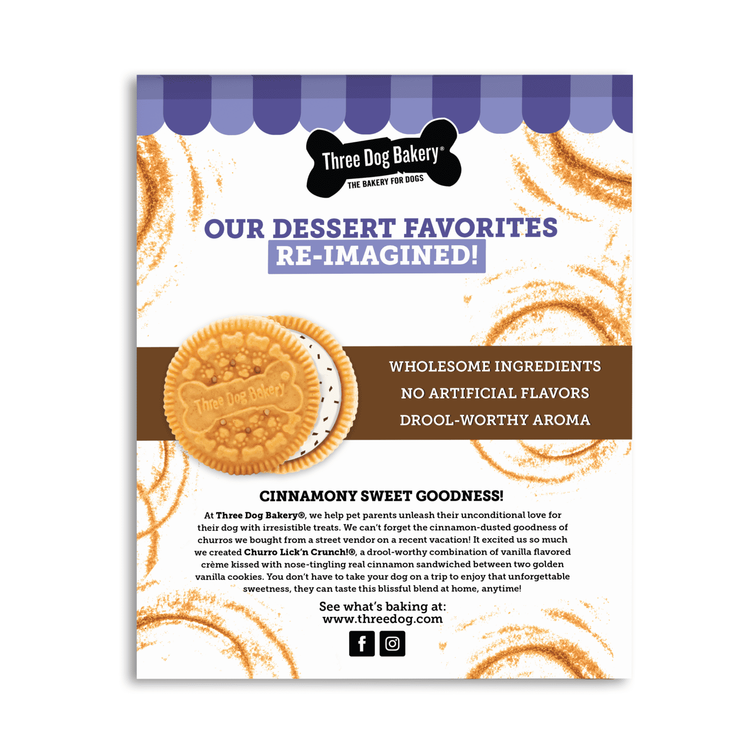 Three Dog Bakery Churro Lick'n Crunch, Crunchy Dog Treat, Churro Flavor, 13oz