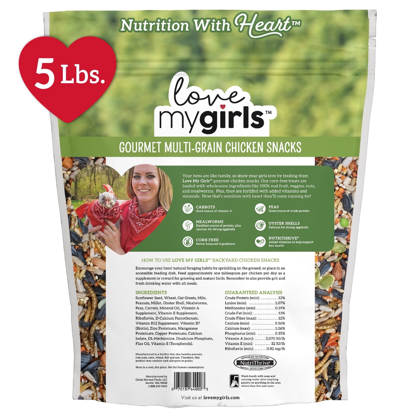 Love My Girls Veggies & Worms Gourmet Multi-Grain Chicken Treats, 5 lb. Bag, 1-Pack