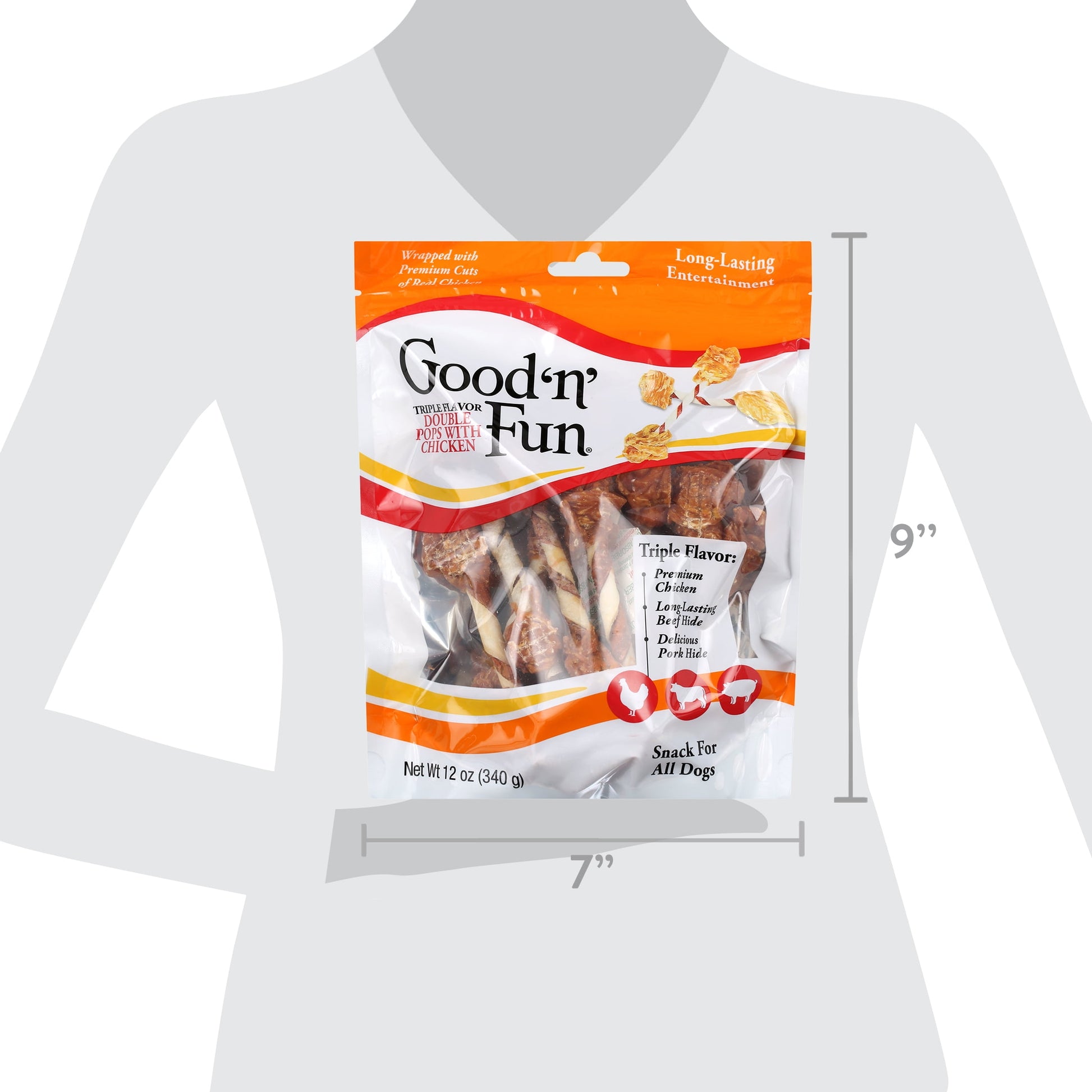 Good ’n’ Fun Triple Flavor Double Pops with Chicken, Rawhide Chews for All Dogs, 12 oz.