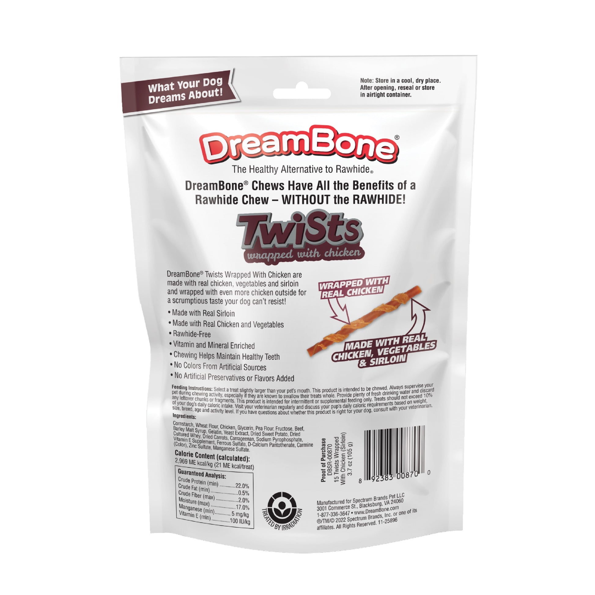 DreamBone Twists Made with Real Chicken and Real Sirloin, Rawhide-Free Chews for Dogs, 15 Count