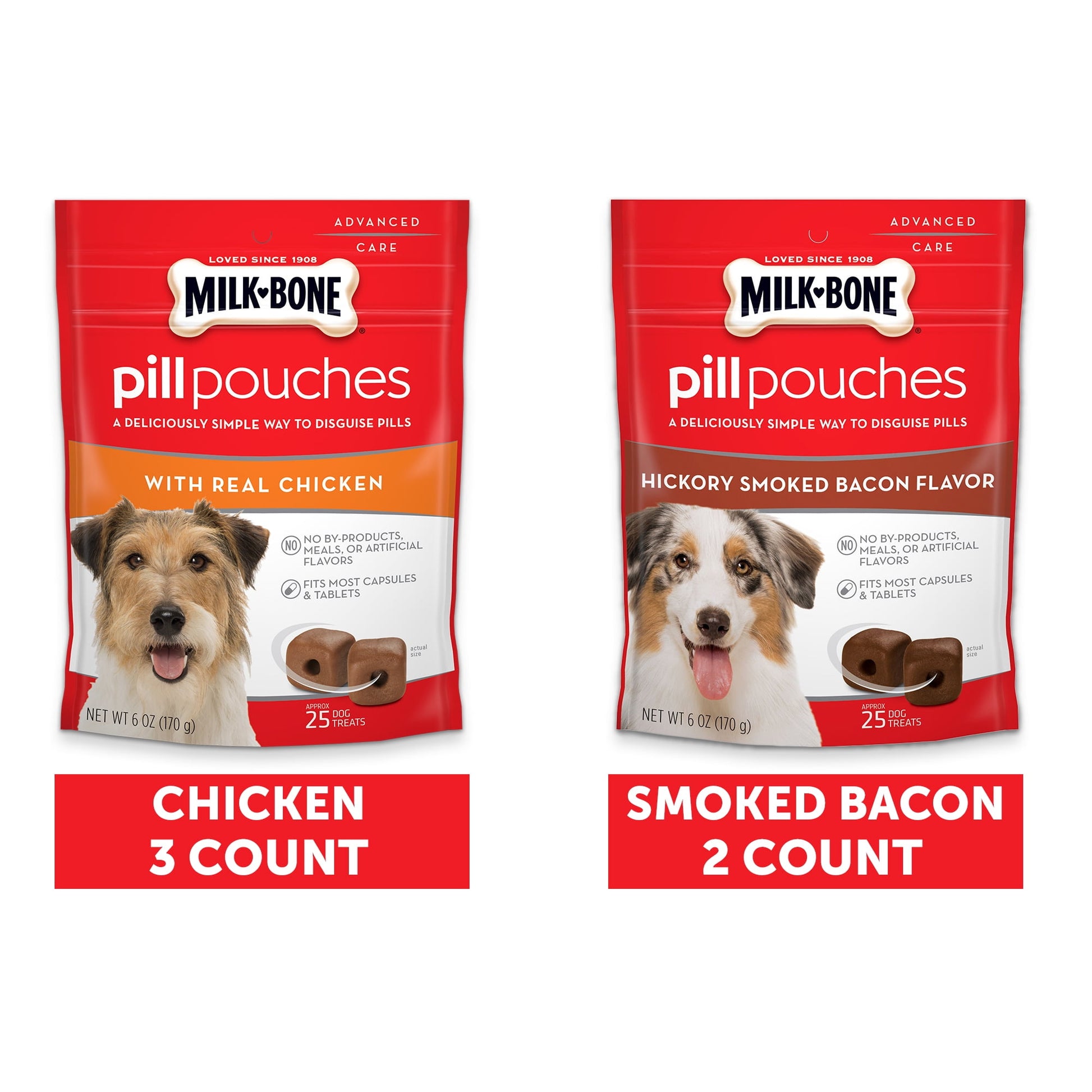 (5 Pack) Milk-Bone Pill Pouches Dog Treats, 2 Flavor Variety Pack, 6 oz Bags