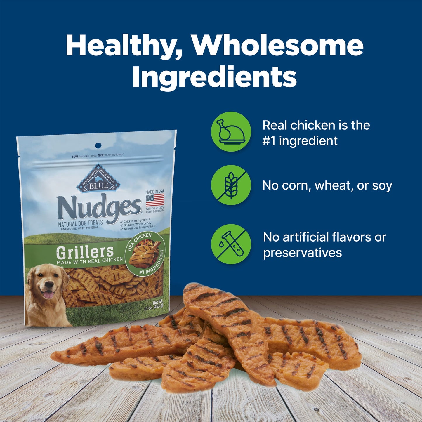 Blue Buffalo Nudges Grillers Natural Dog Treats Made with Real Chicken, 16-oz. Bag