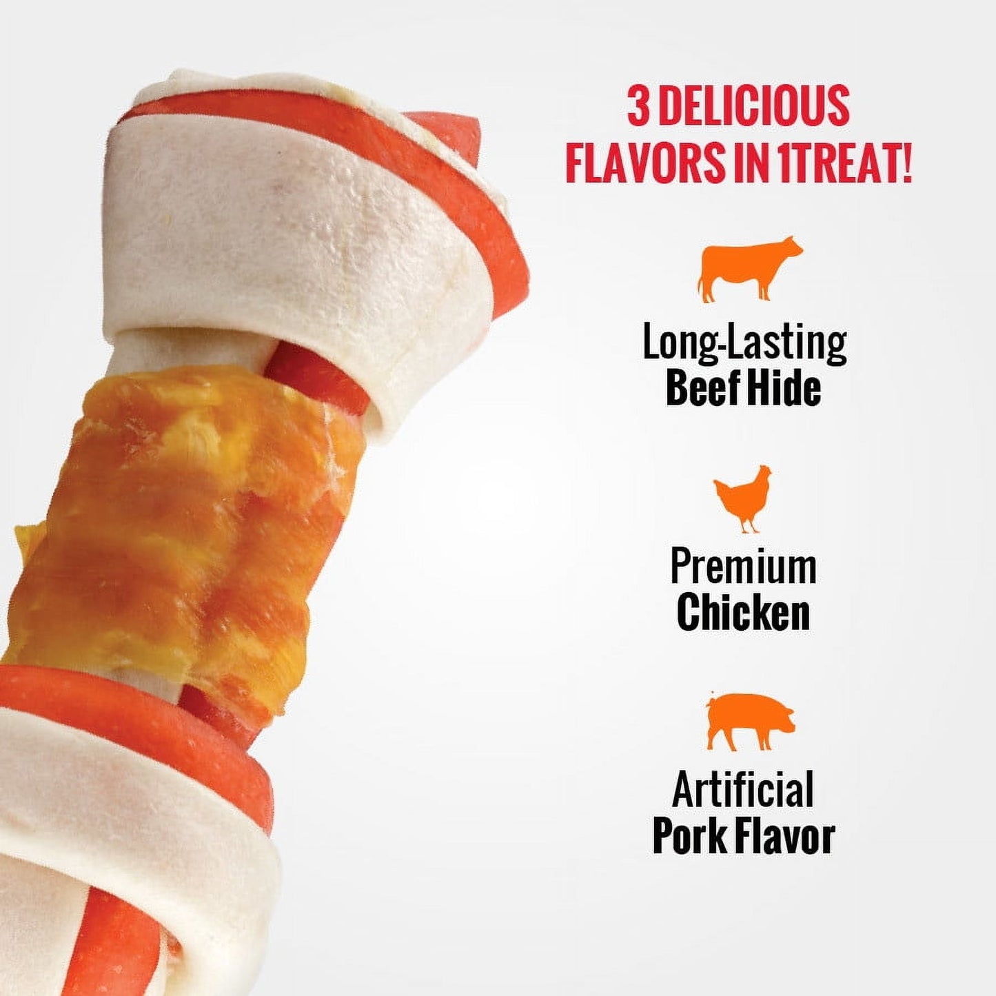 Good ’n’ Fun Triple Flavor Chew, 8 Inch Bone, Rawhide for All Dogs, 1 Count