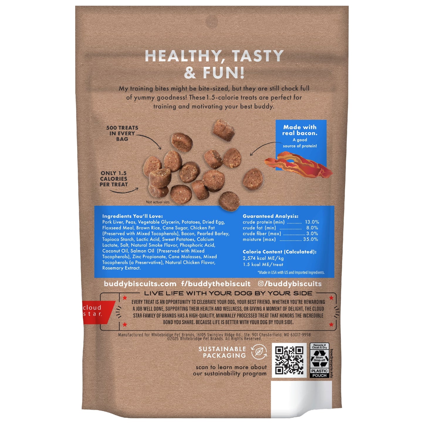 Buddy Biscuits Trainers Training Bites Soft & Chewy Dog Treats, Bacon, 10 oz. Bag