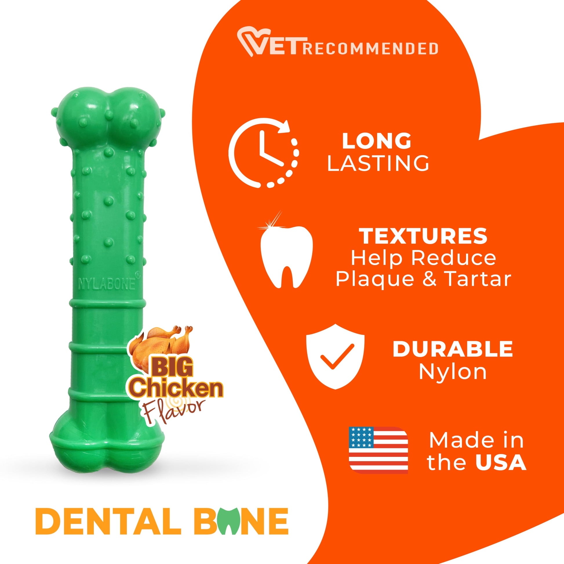 Nylabone Power Chew Textured Dental Chew Toy, Chicken Flavor, Medium - Up to 35 lbs. (1 Count)