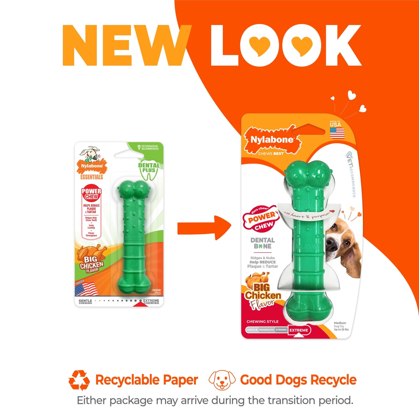 Nylabone Power Chew Textured Dental Chew Toy, Chicken Flavor, Medium - Up to 35 lbs. (1 Count)