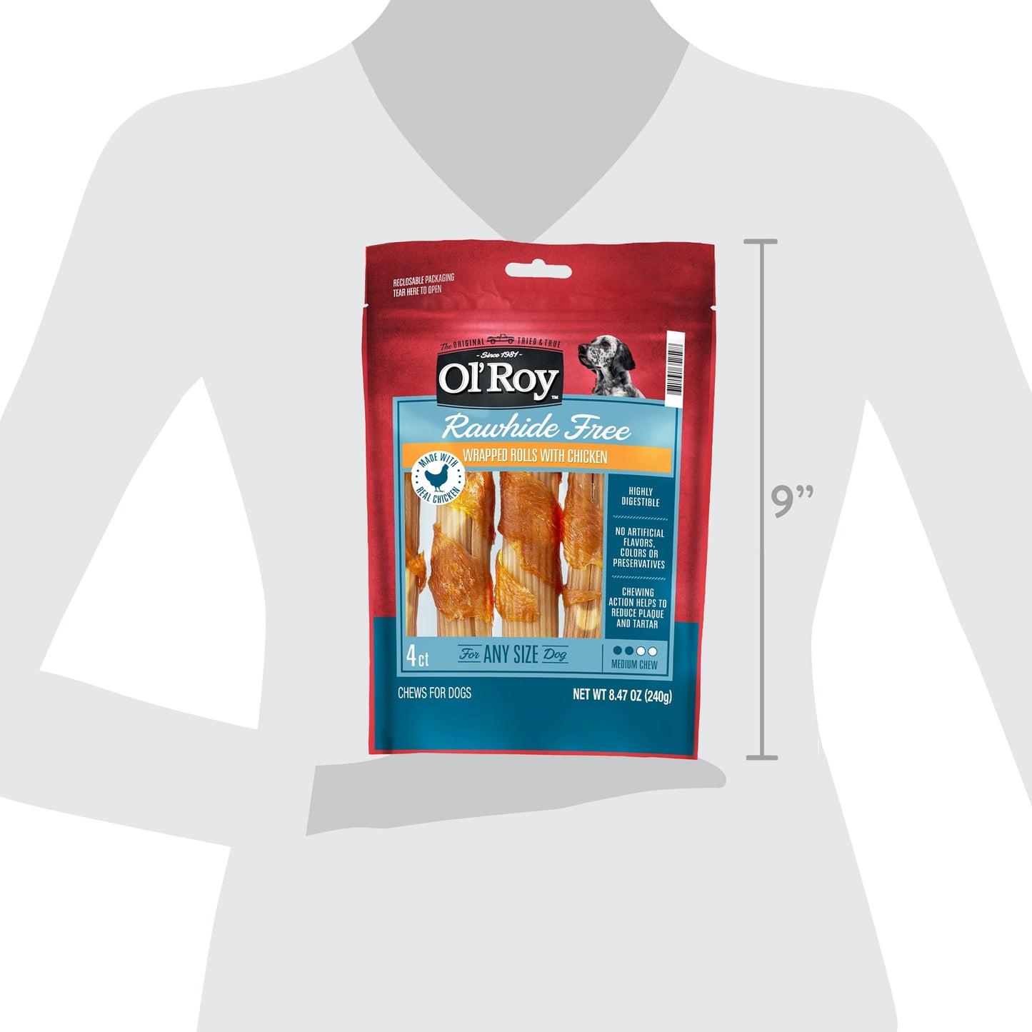 Ol' Roy Rawhide Free Wrapped Rolls with Chicken, 4 Count