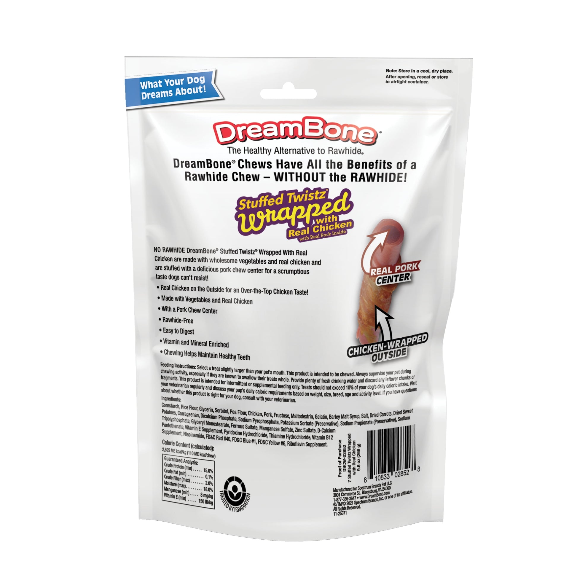 DreamBone Stuffed Twists Rawhide-Free Dog Chews with Real Pork Wrapped with Chicken, 7 Count