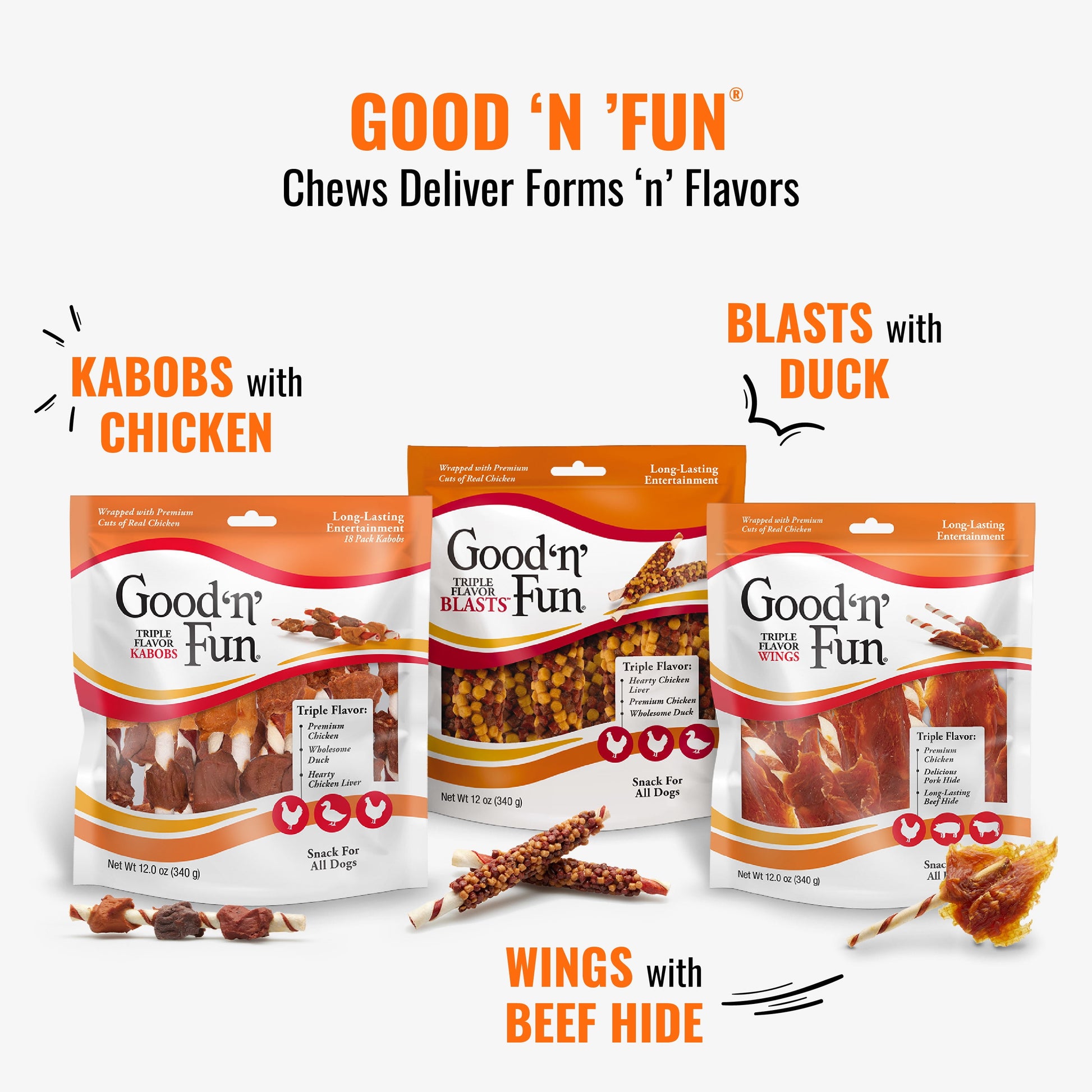Good ’n’ Fun Triple Flavor Double Pops with Chicken, Rawhide Chews for All Dogs, 12 oz.
