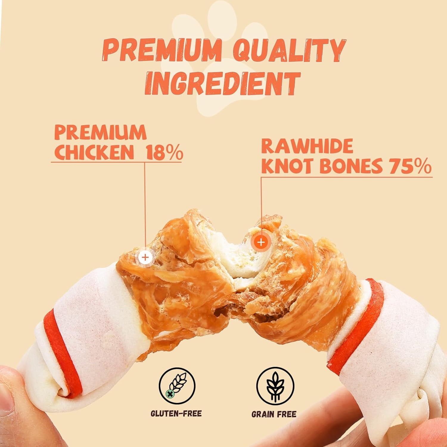 Pawmate Rawhide Dog Bone, Chicken Wrapped 6.5" Knotted Bones, Long-Lasting Chews for Large Dogs, 4 Count