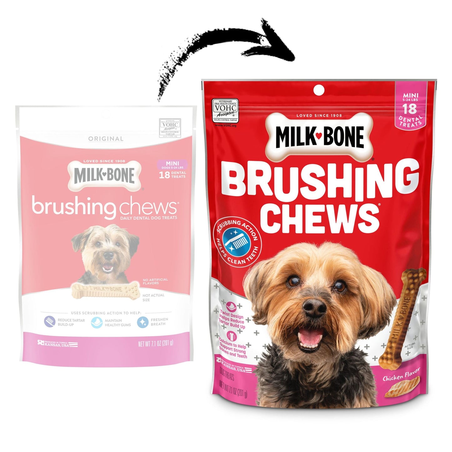 Milk Bone Brushing Chews Daily Dental Dog Treats, Mini, 7.1 oz Bag, 18 Bones Per Bag