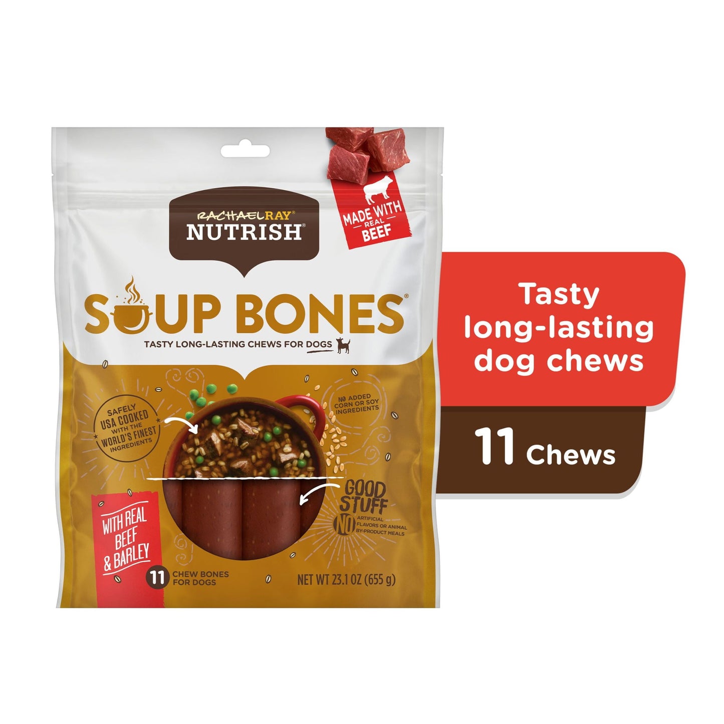 Rachael Ray Nutrish Soup Bones with Real Beef & Barley, 11 Dry Dog Chews