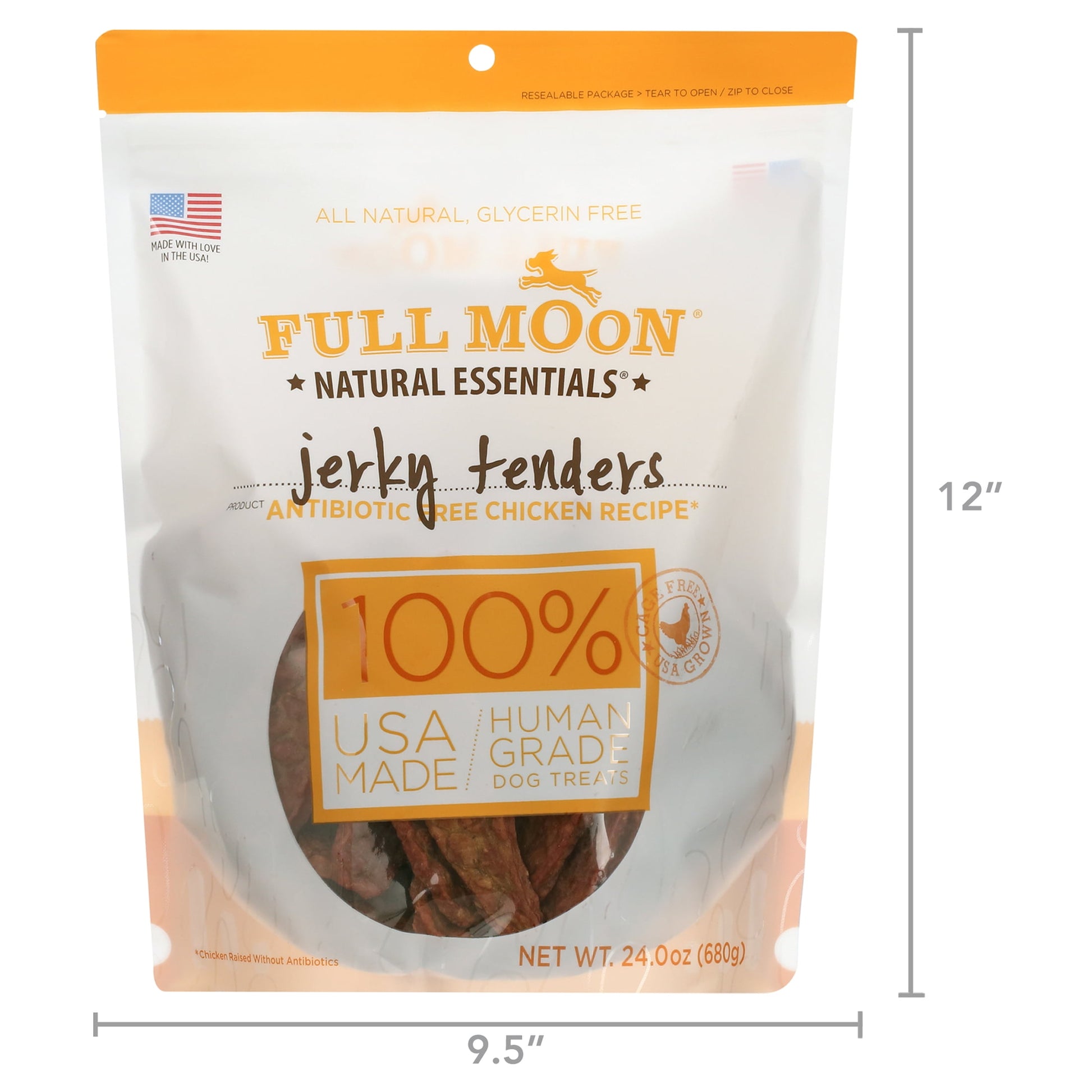 Full Moon All Natural Human Grade Dog Treats, Essential Chicken Jerky Tenders, 24 Ounce