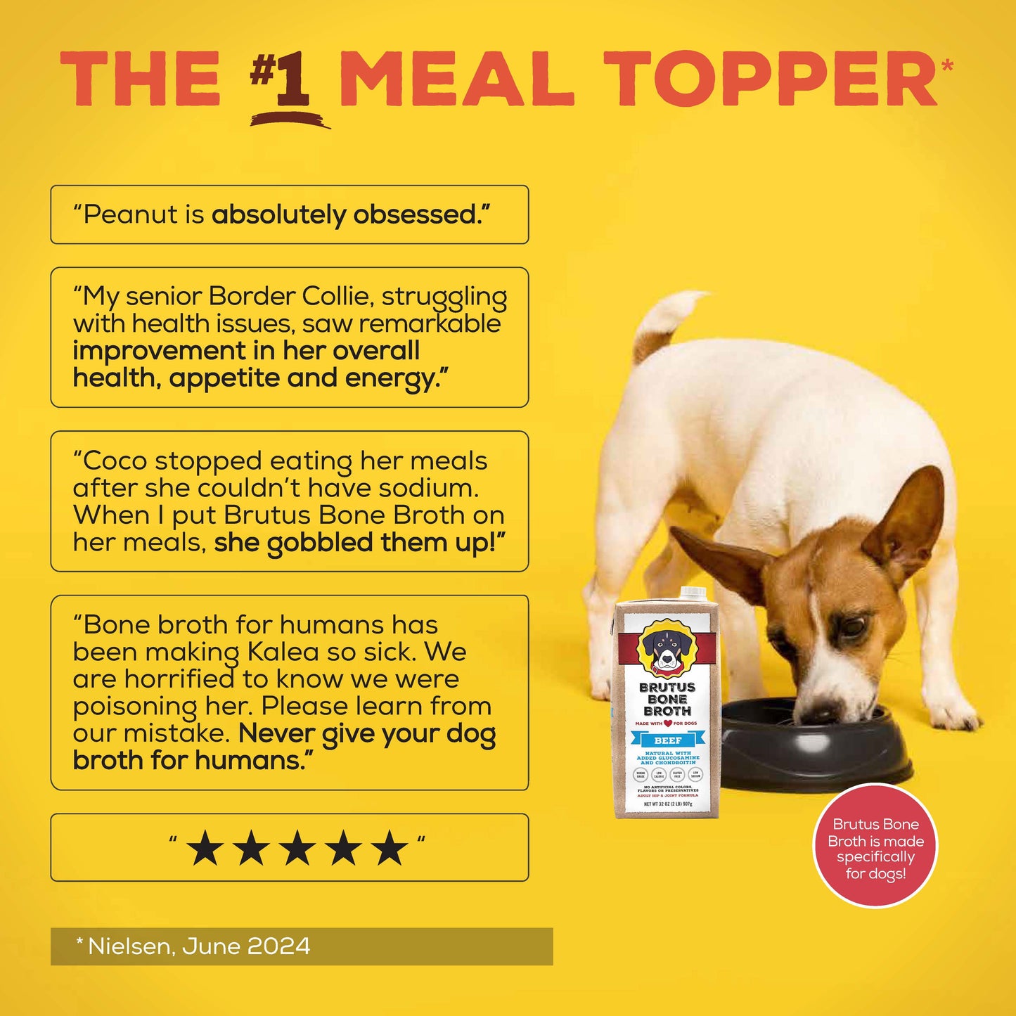 Brutus Bone Broth Chicken for Dogs - 32 oz, All Natural Human Grade Dog Food Topper with Chondroitin Glucosamine Turmeric, Great for Picky Eaters & Dry Food, Tasty & Nutritious