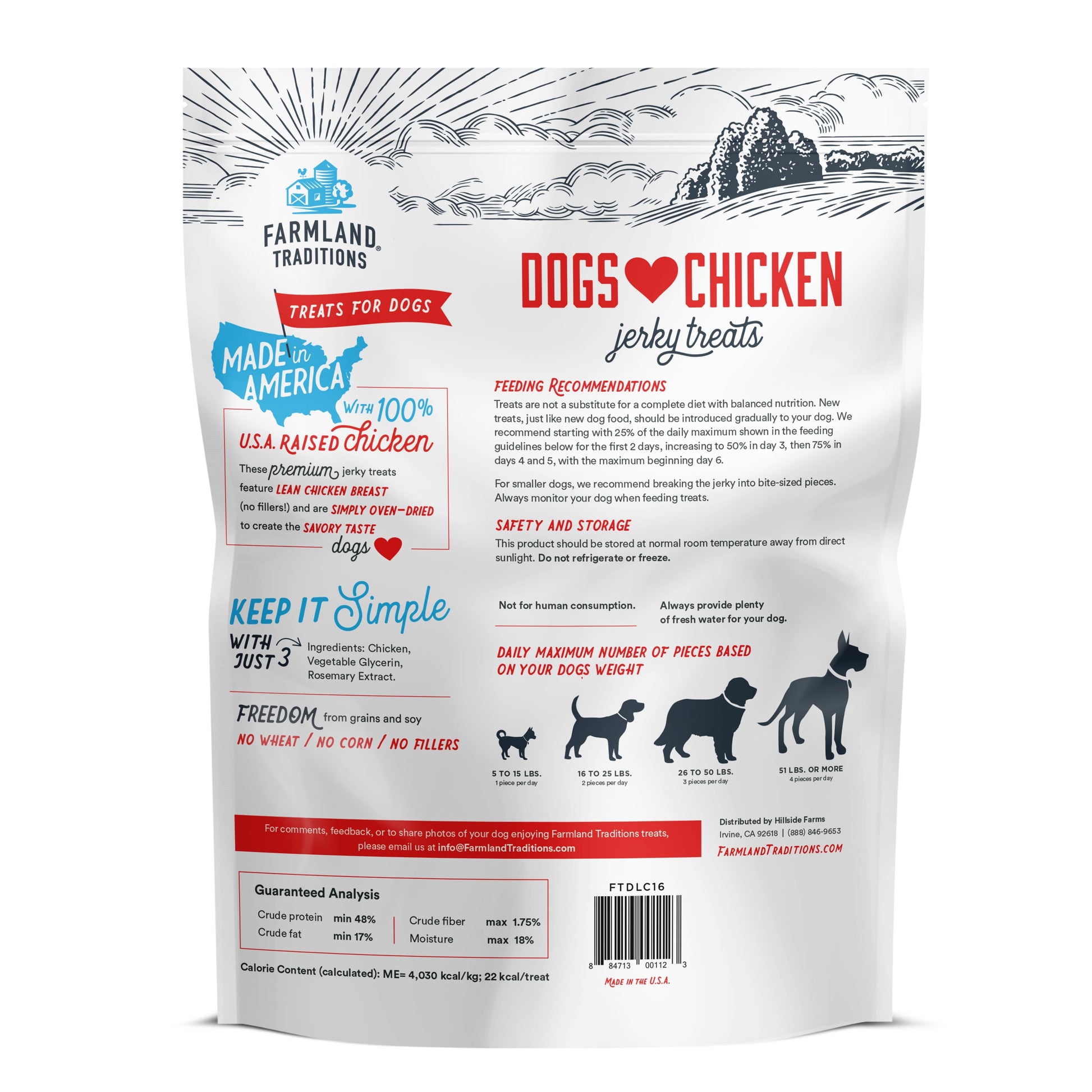 Farmland Traditions Dogs Love Chicken Jerky Dog Treats with Only 3 Ingredients and No Fillers, 1 Pound Bag