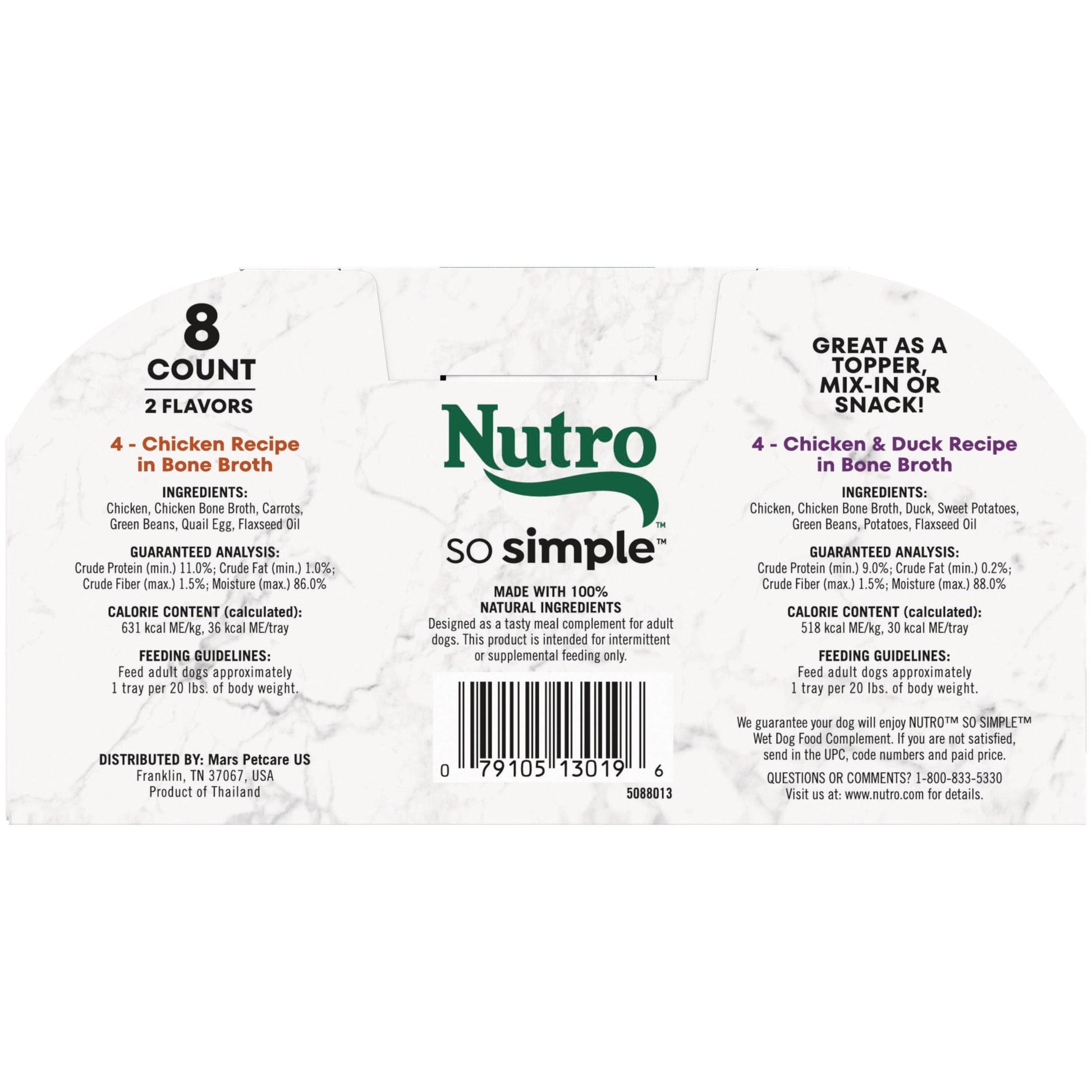 Nutro So Simple Chicken And Chicken & Duck Recipes Wet Dog Food, 2 Oz Trays, Variety Pack Of 8