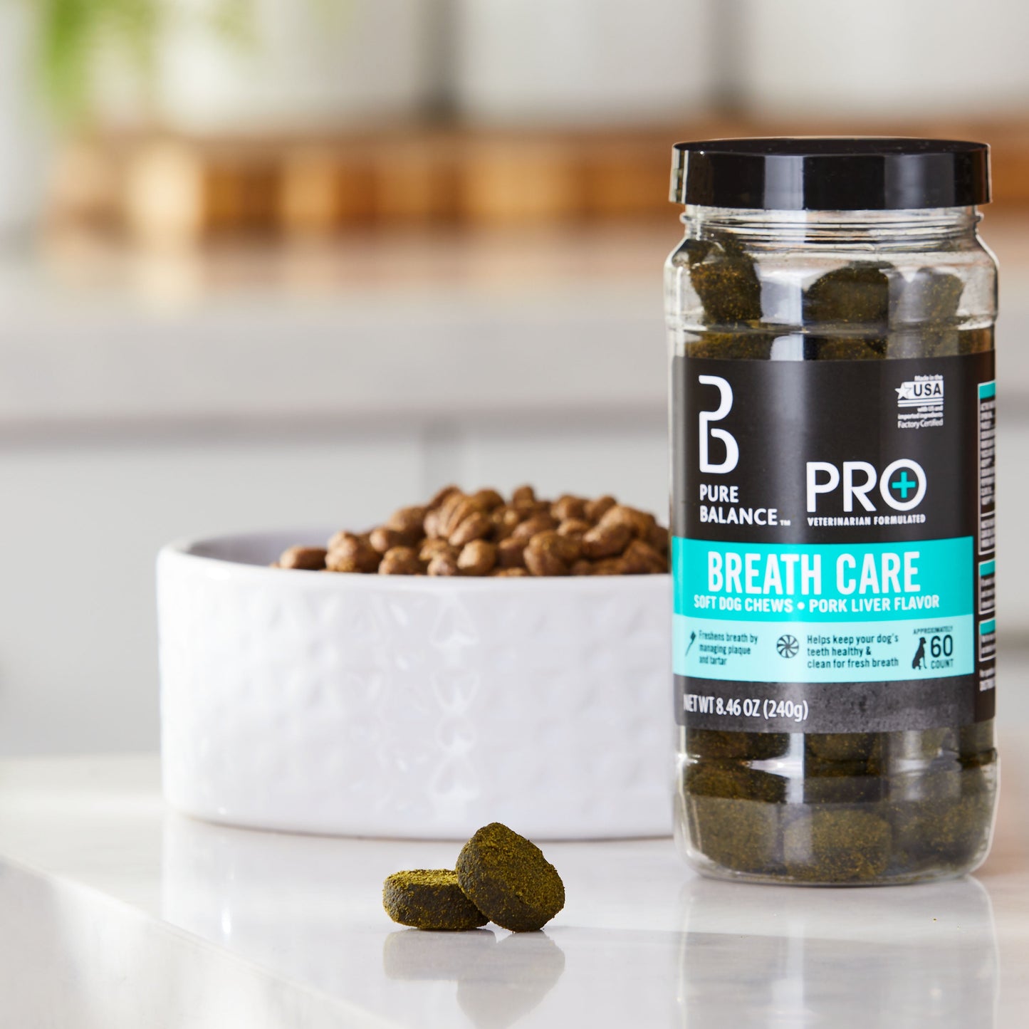 Pure Balance Pro+ Veterinarian Formulated Breath Care for Dogs, Plaque and Tartar Fighting, Pork Liver Flavor, 60 Count Soft Chews